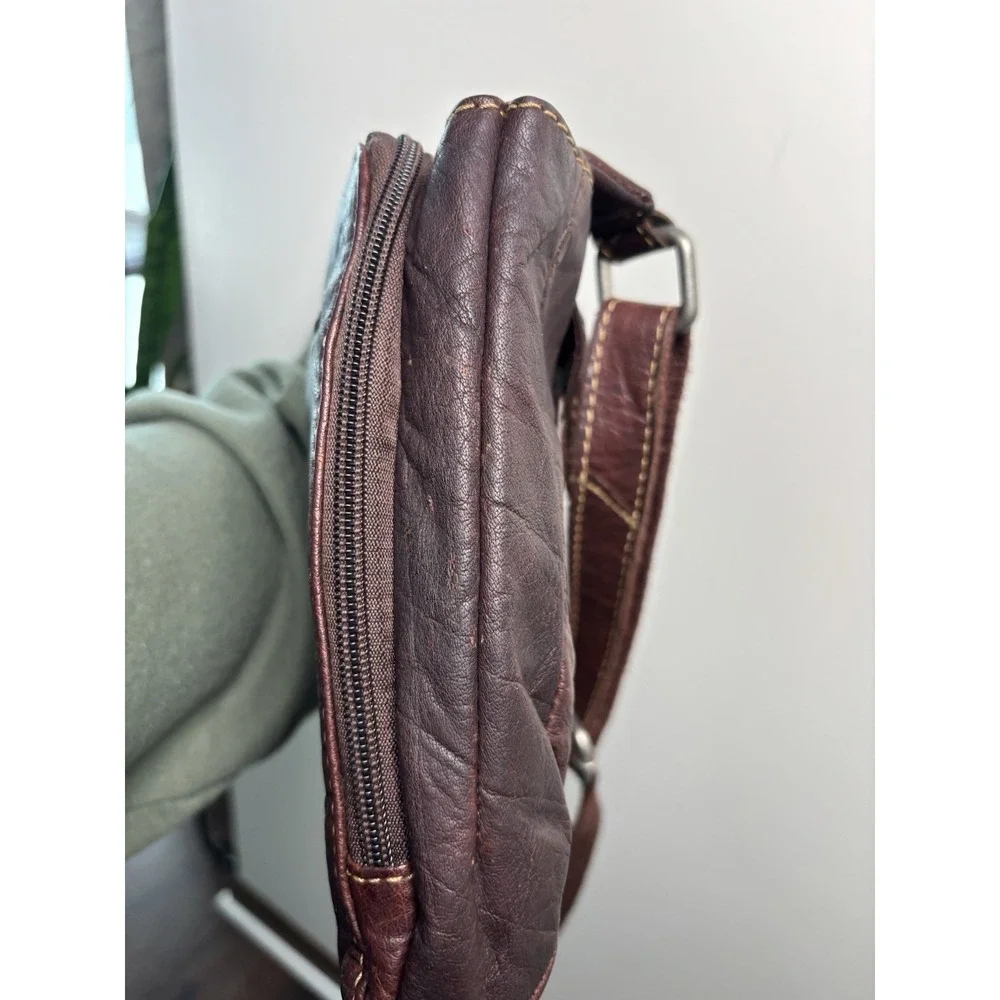 Jack Georges‎ Leather Crossbody Bag Voyager Traveler Messenger Brown Boho